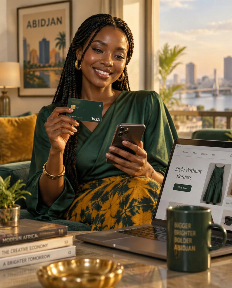 Cliente payant en ligne avec sa carte Visa KoraCard